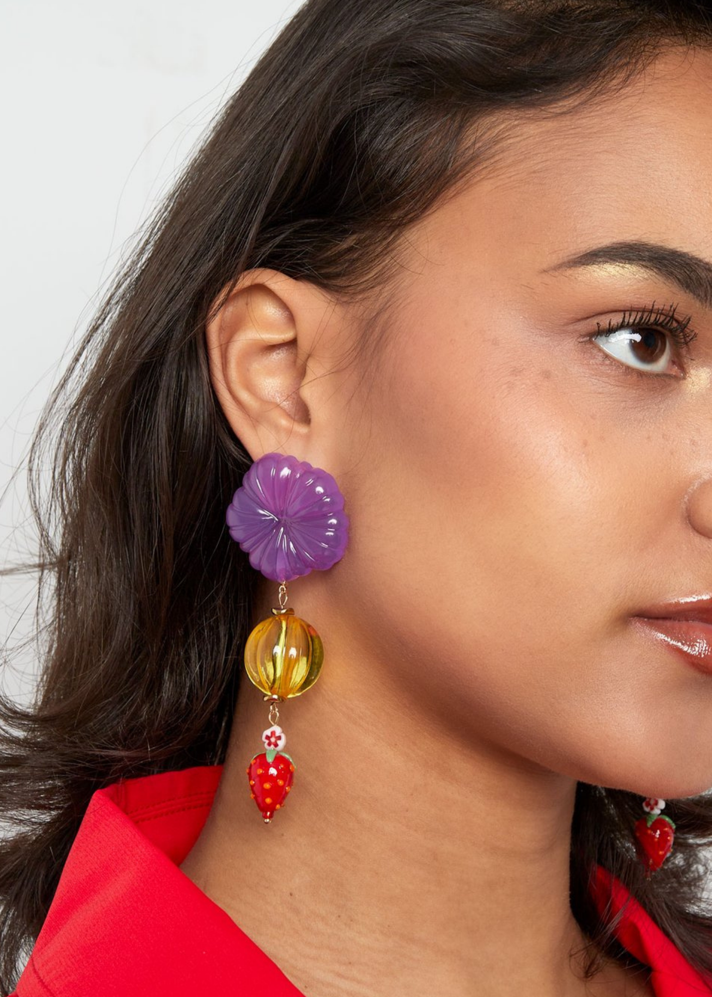 The Edit - Statement Strawberry Flower Earrings in Teal & Lilac