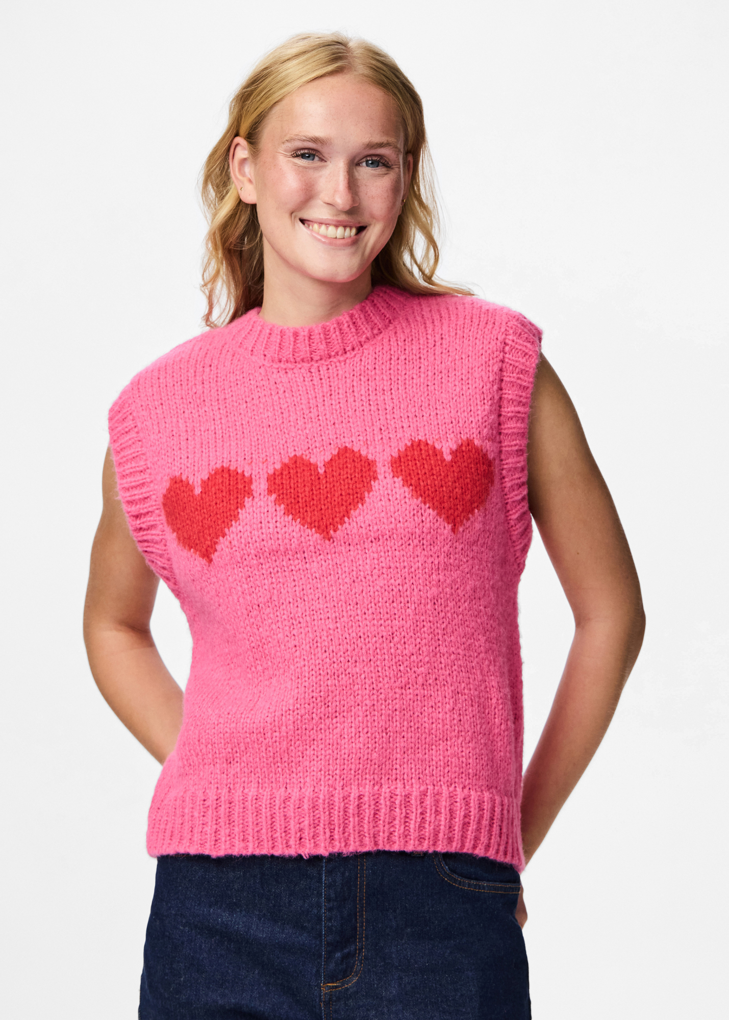 Pieces Pink Heart Knit Vest – Thunder Egg - Main Image