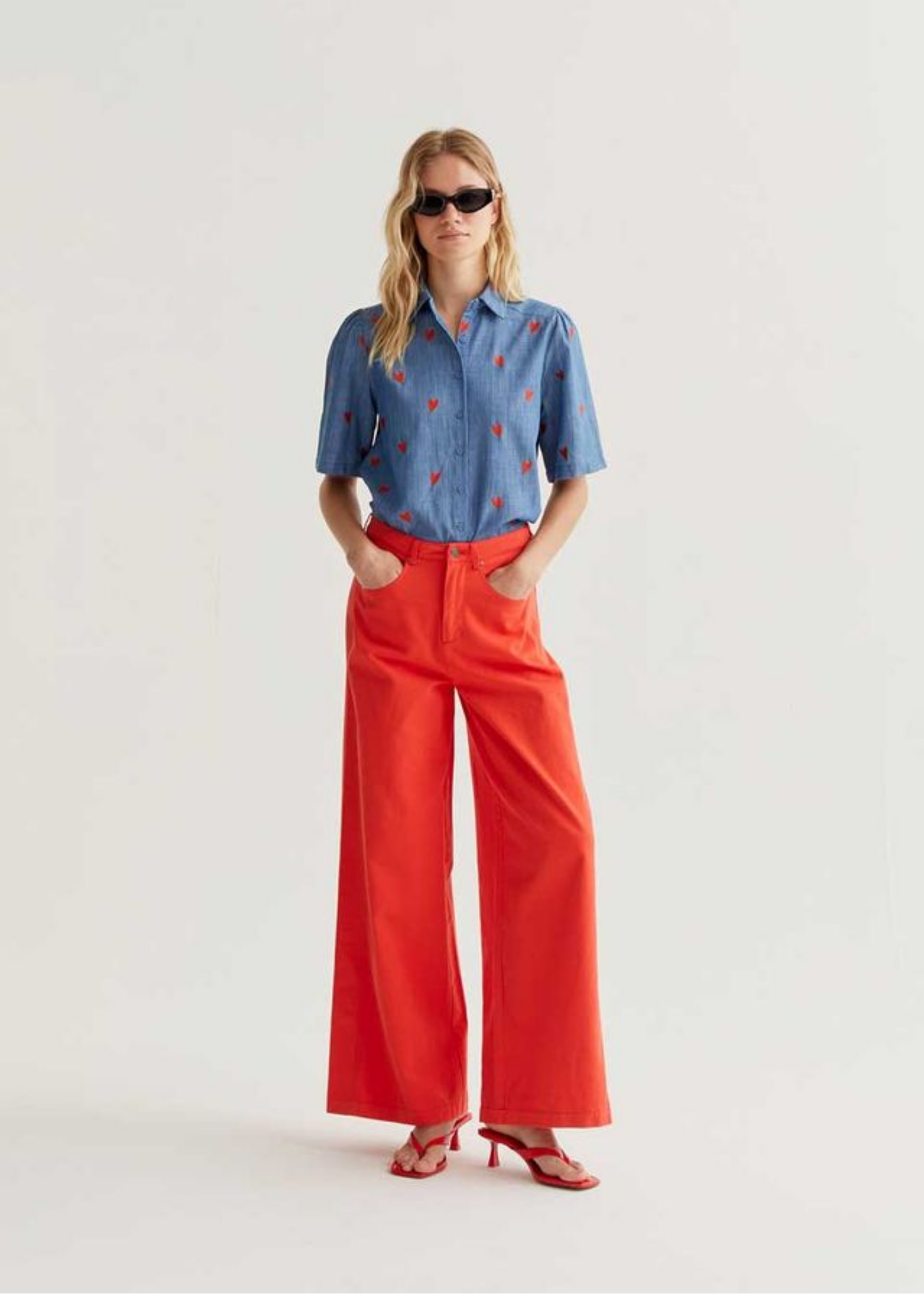 Compañia Fantastica - Blue Shirt with Embroidered Hearts