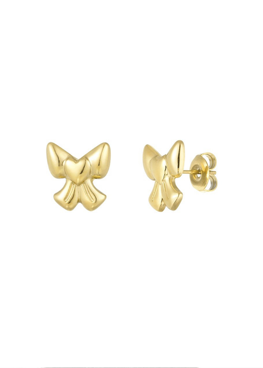 The Edit - Heart Bow Earrings in Gold