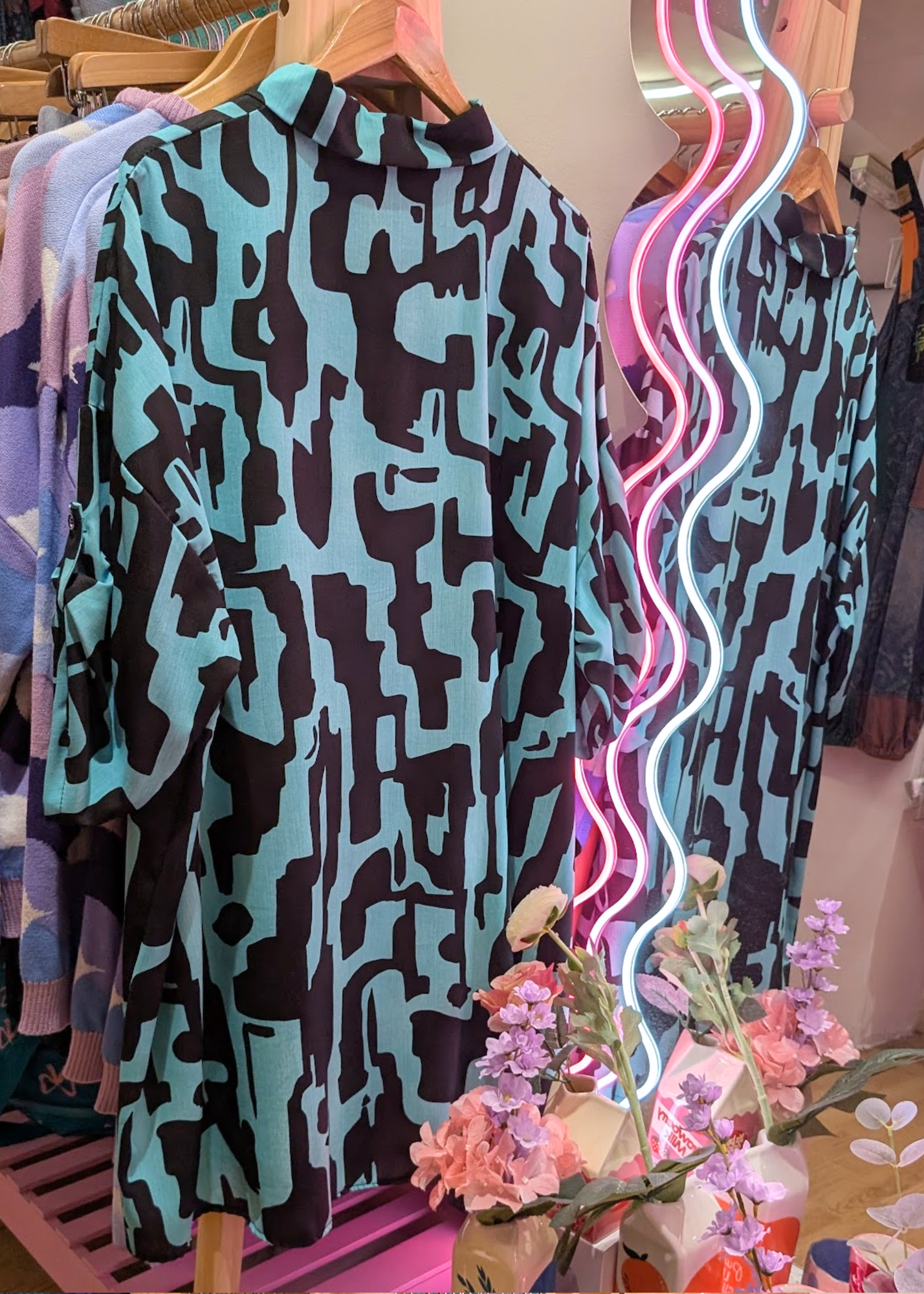 The Edit - Turquoise & Black Abstract Oversized Shirt