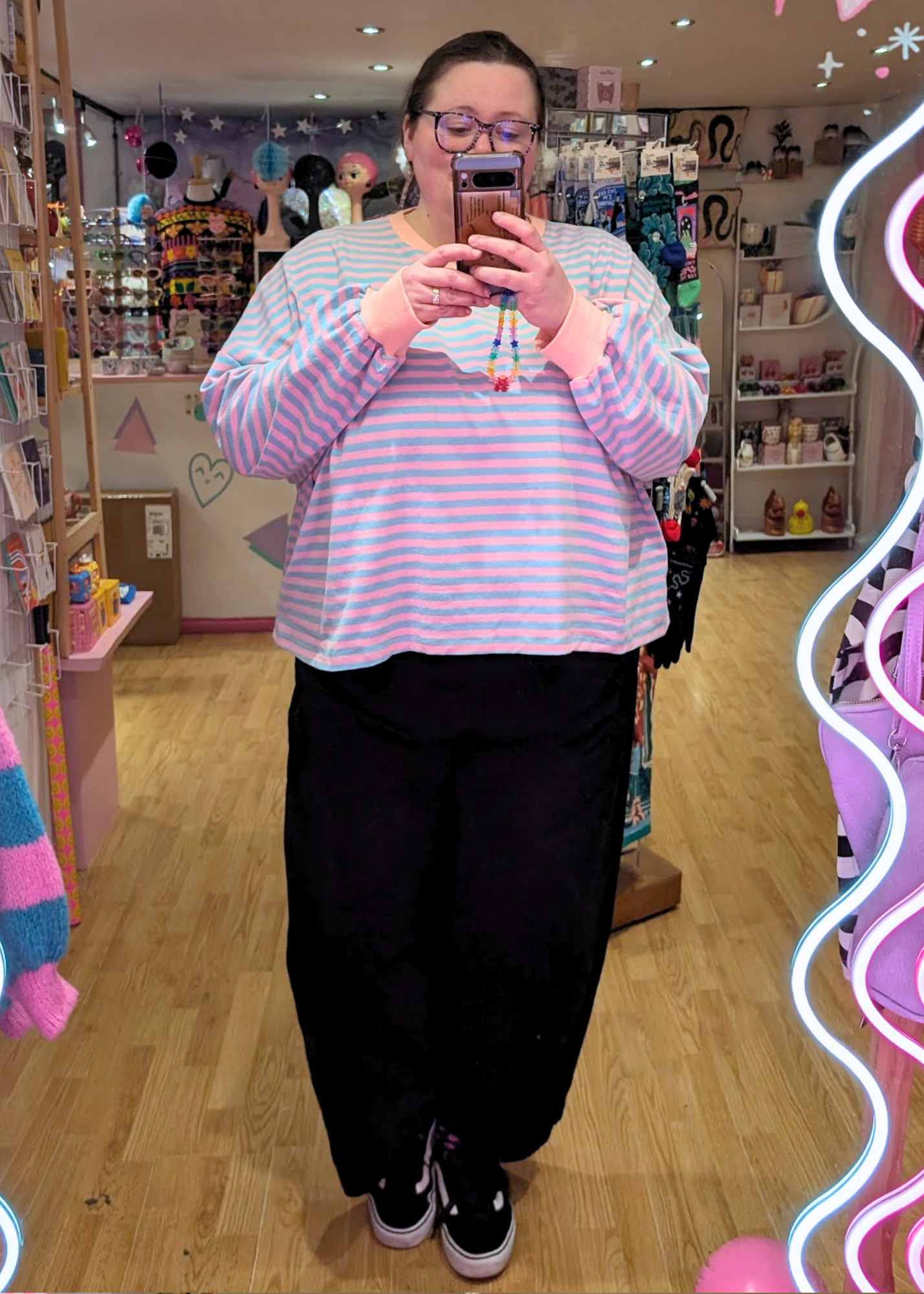 The Edit - Long Sleeve Pink & Blue Stripe Oversized Tee