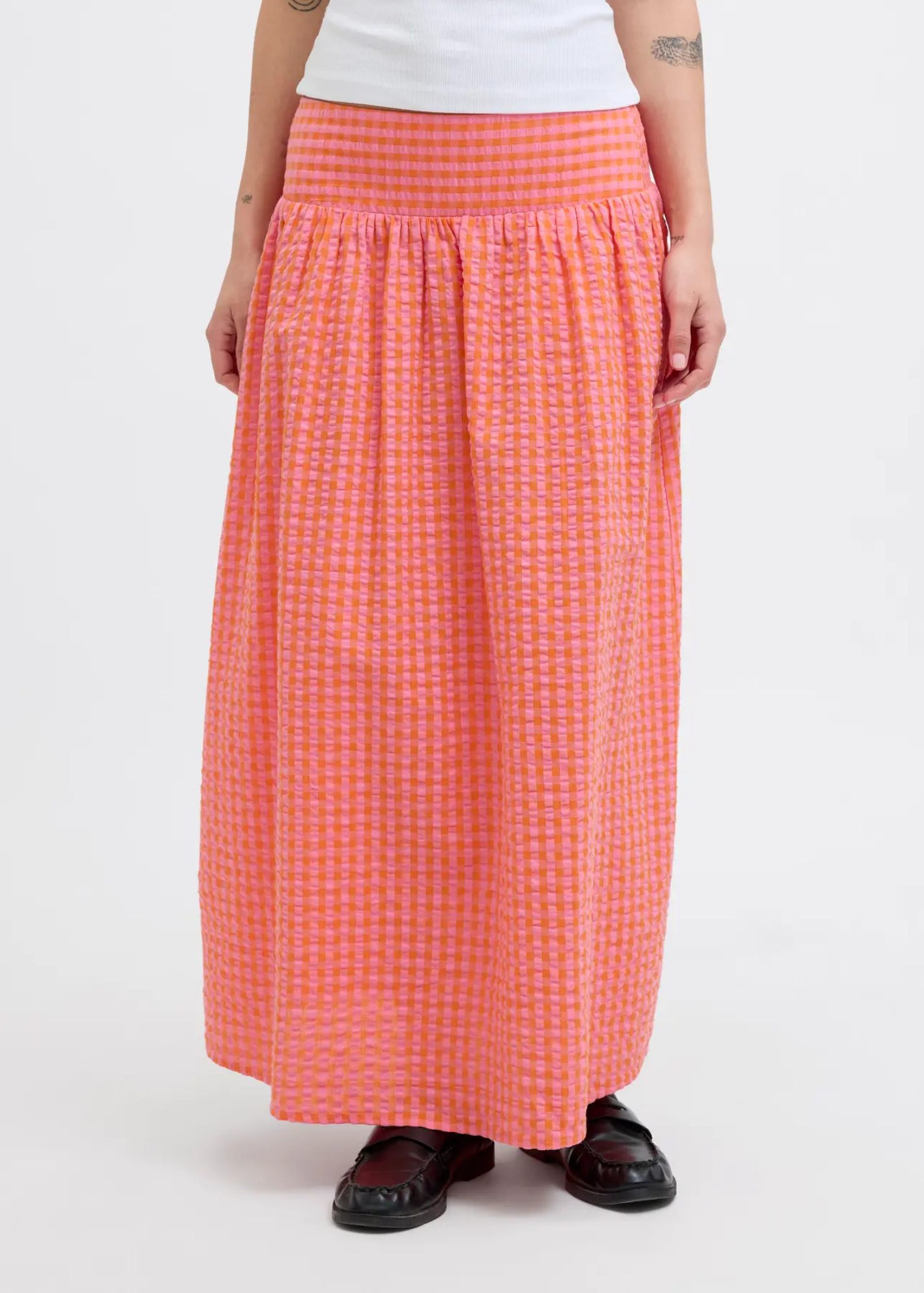 JJXX - Persimmon Gingham Seersucker Maxi Skirt