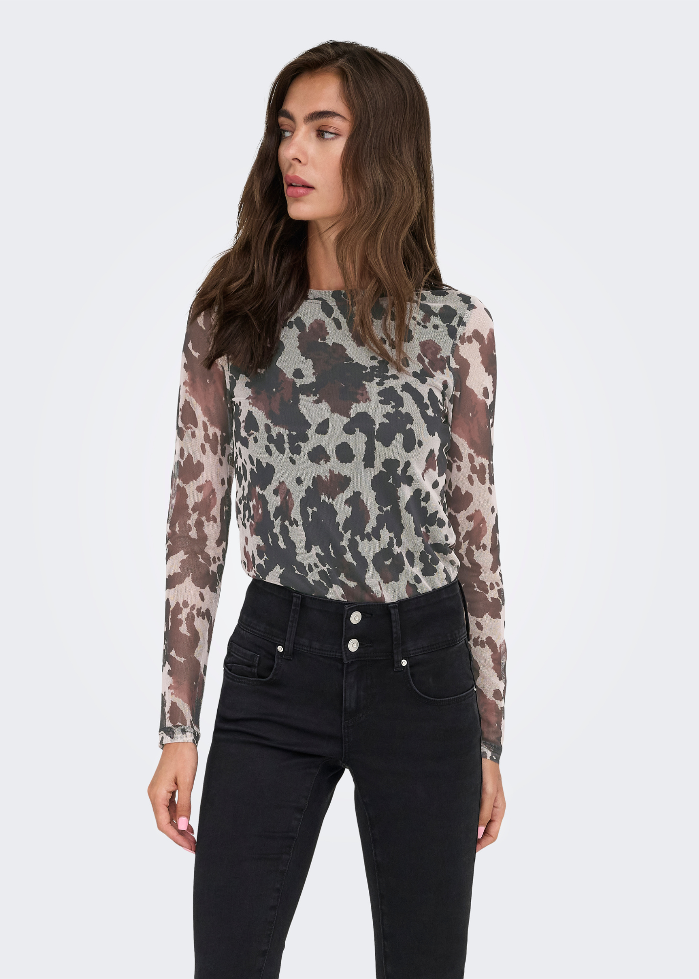 Only - Brown Cow Print Mesh Top