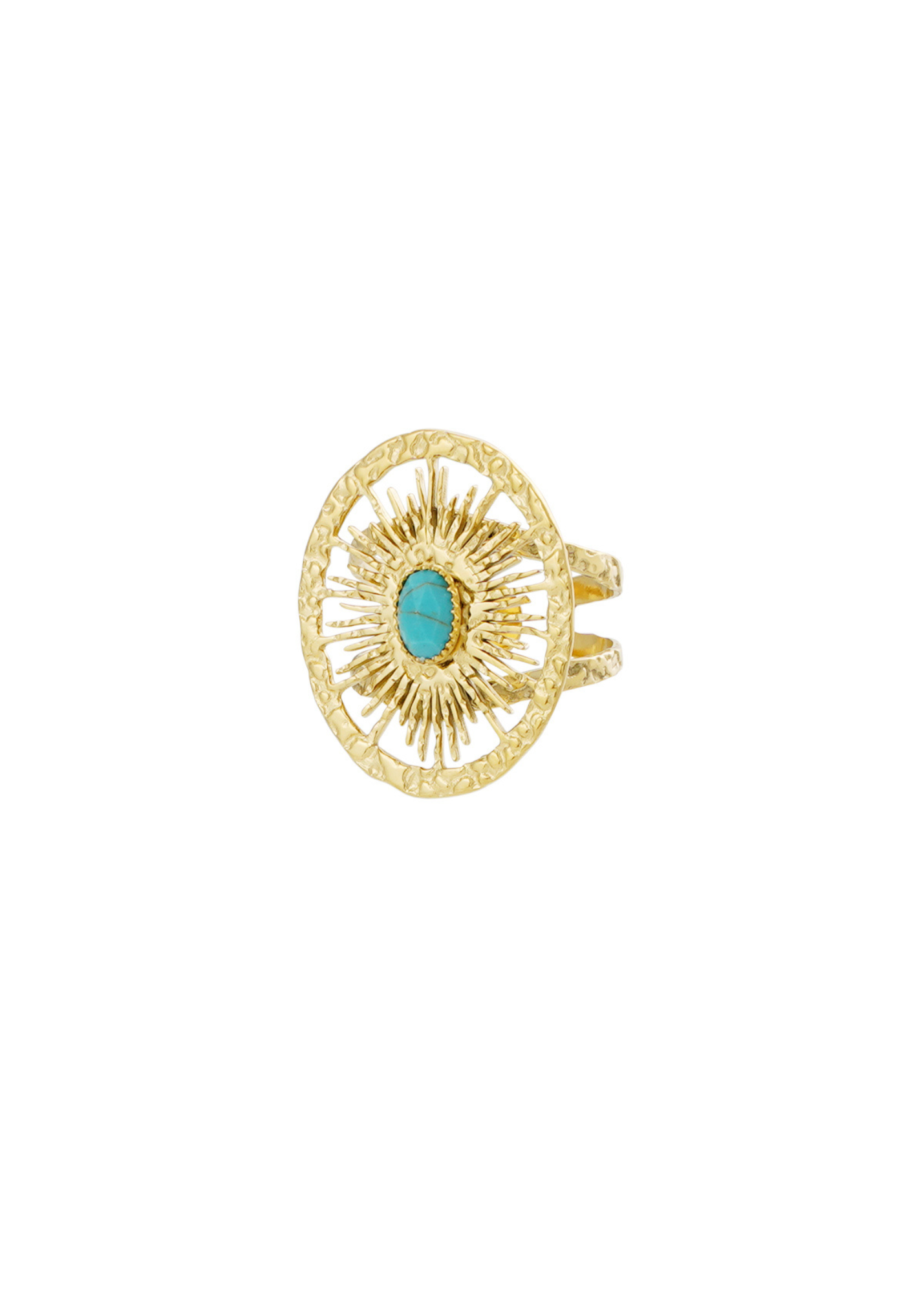 The Edit - Sunburst Ring in Gold with Turquoise Stone