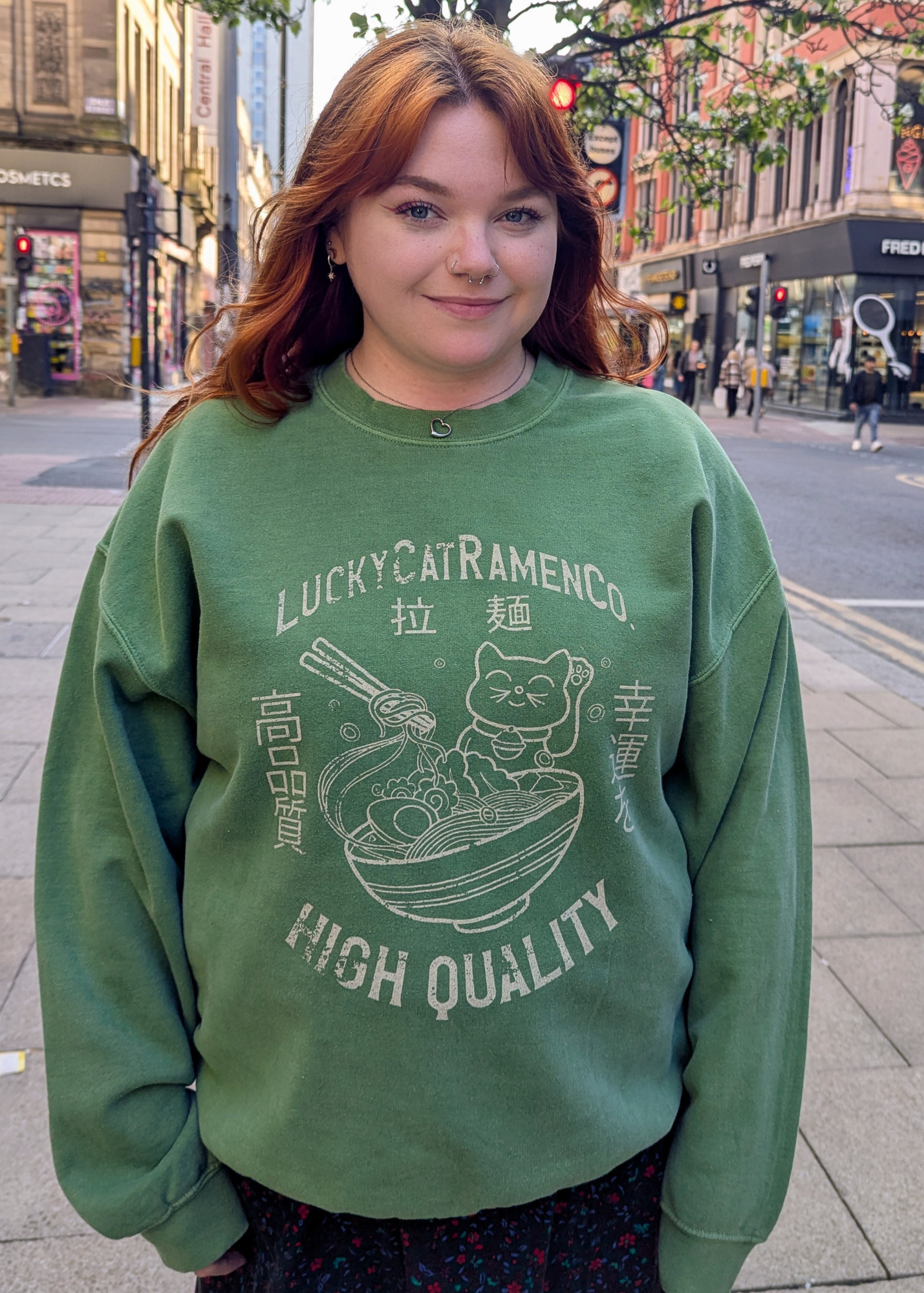 Daisy Street - Green Lucky Cat Ramen Noodles Sweater