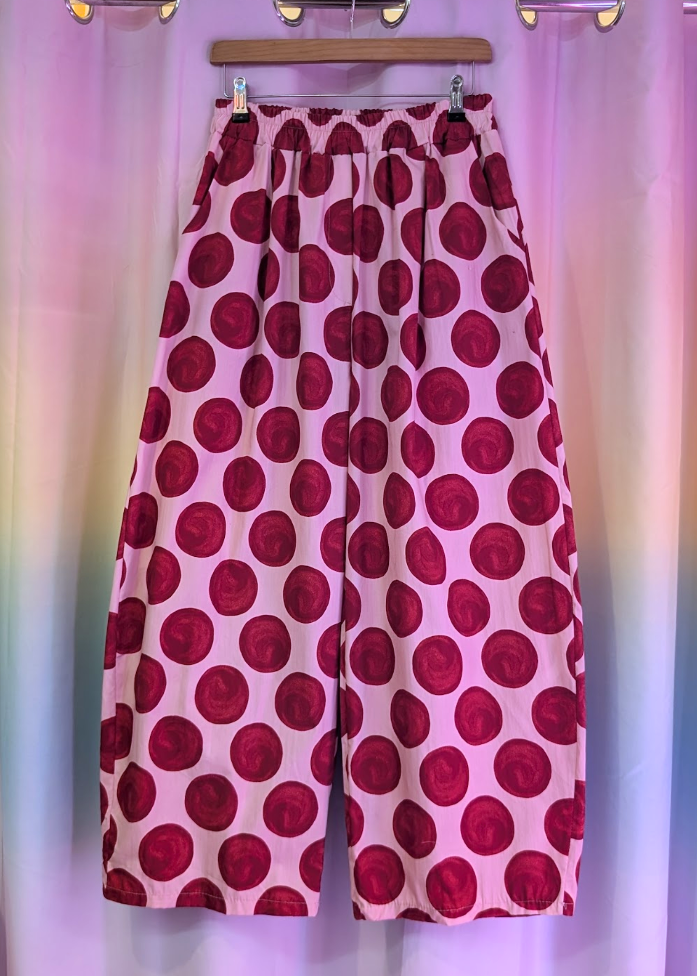The Edit - Raspberry & Cherry Polka Dot Barrel Trousers