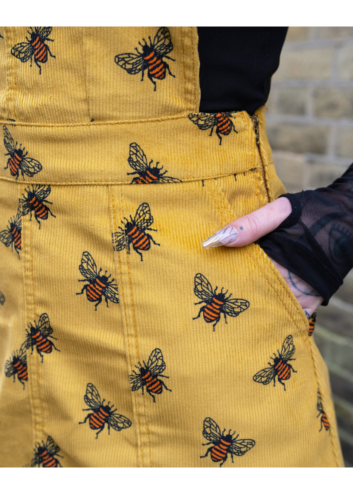 Run & Fly - Mustard Corduroy Bee Pinafore
