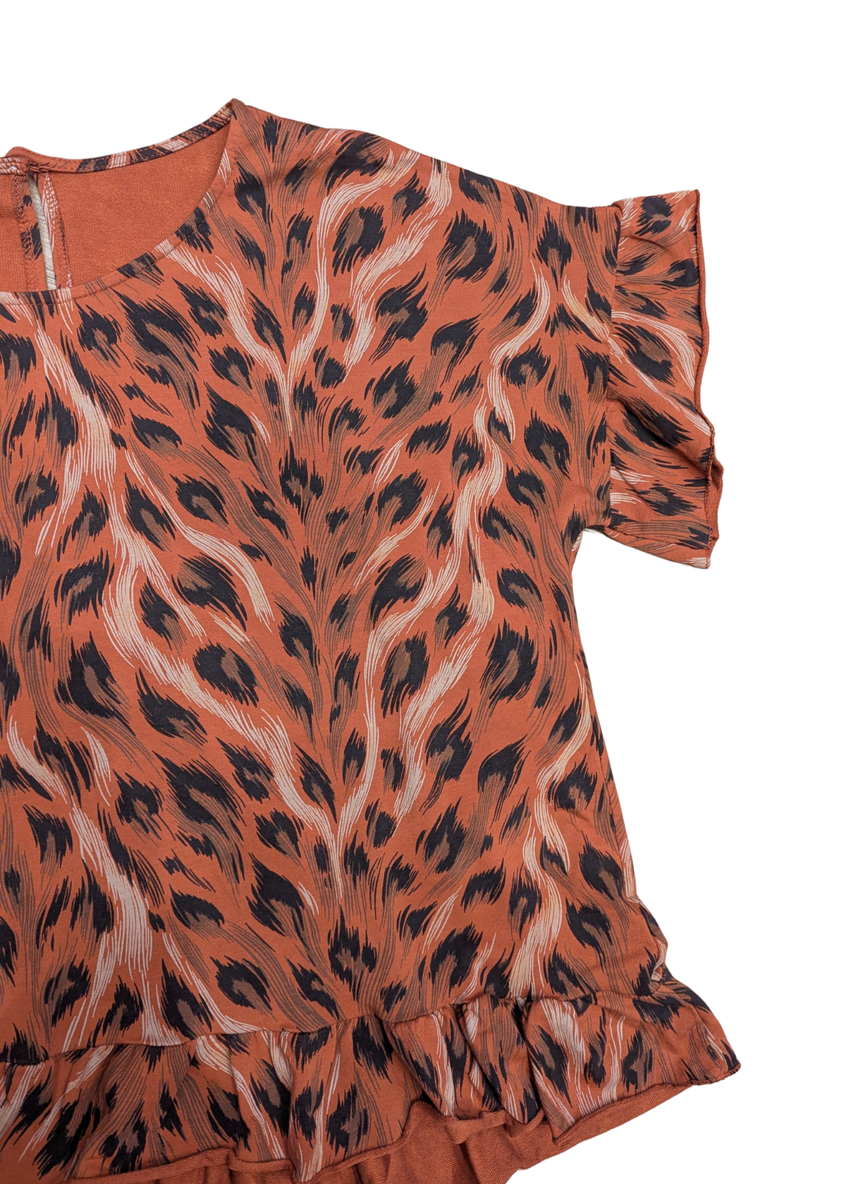 The Edit - Orange Big Cat Print Jersey Frill Top