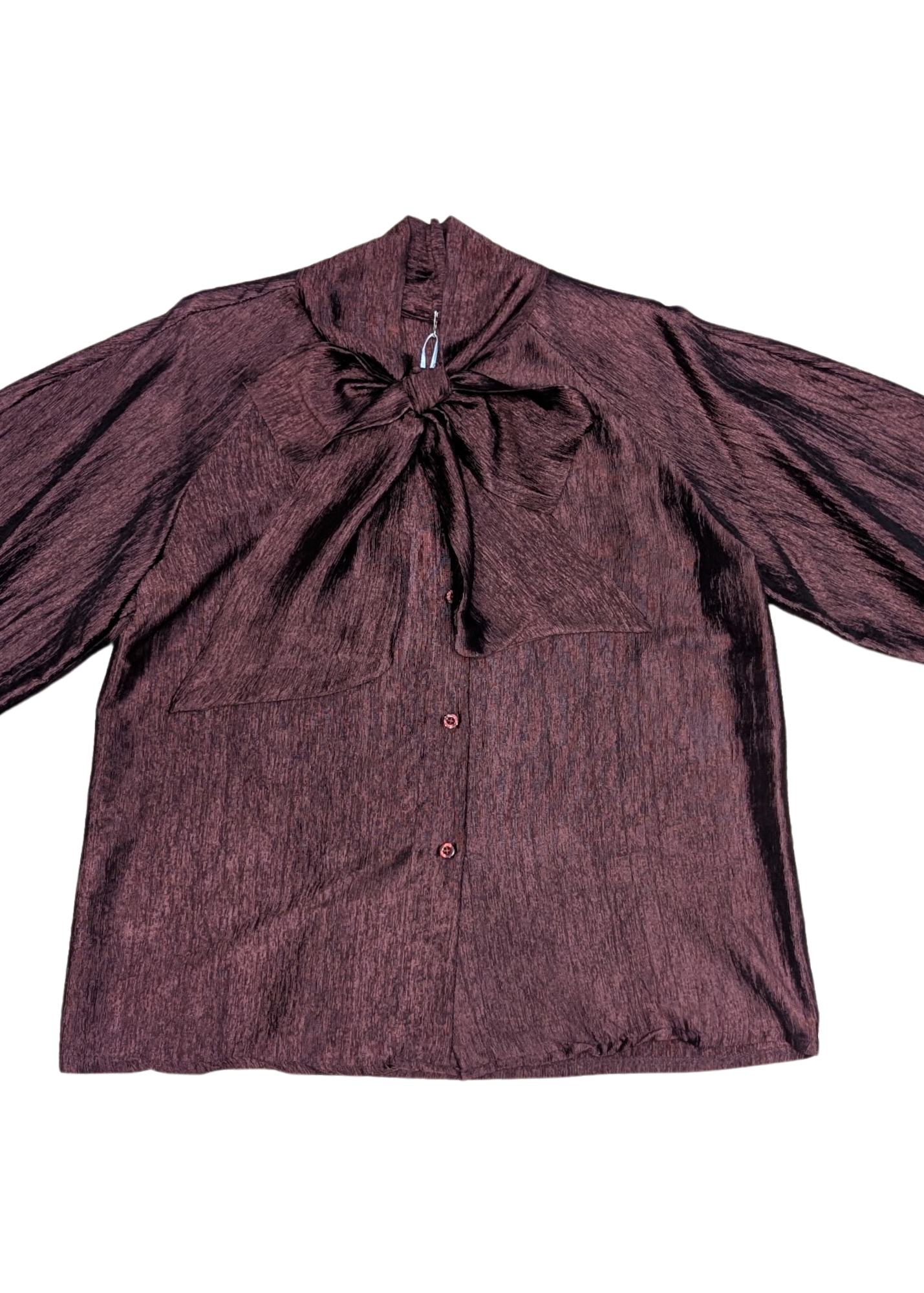 The Edit - Burgundy Crinkle Pussy Bow Top