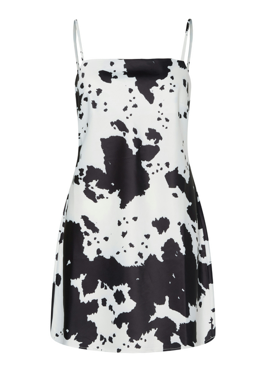 Pieces - Black & White Cow Print Slip Mini Dress