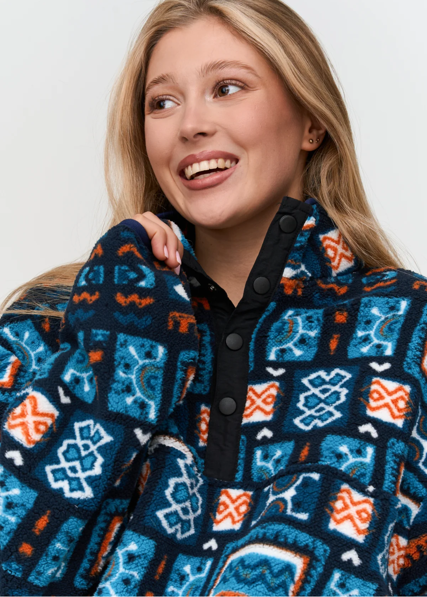 24COLOURS - Blue & Orange Patchwork Print Fleece