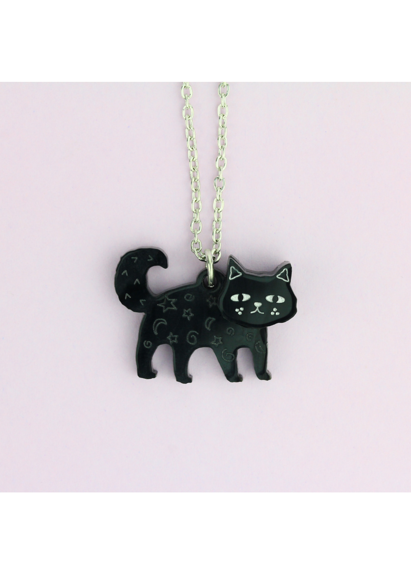 Little Moose - Black Doodle Cat Charm Necklace