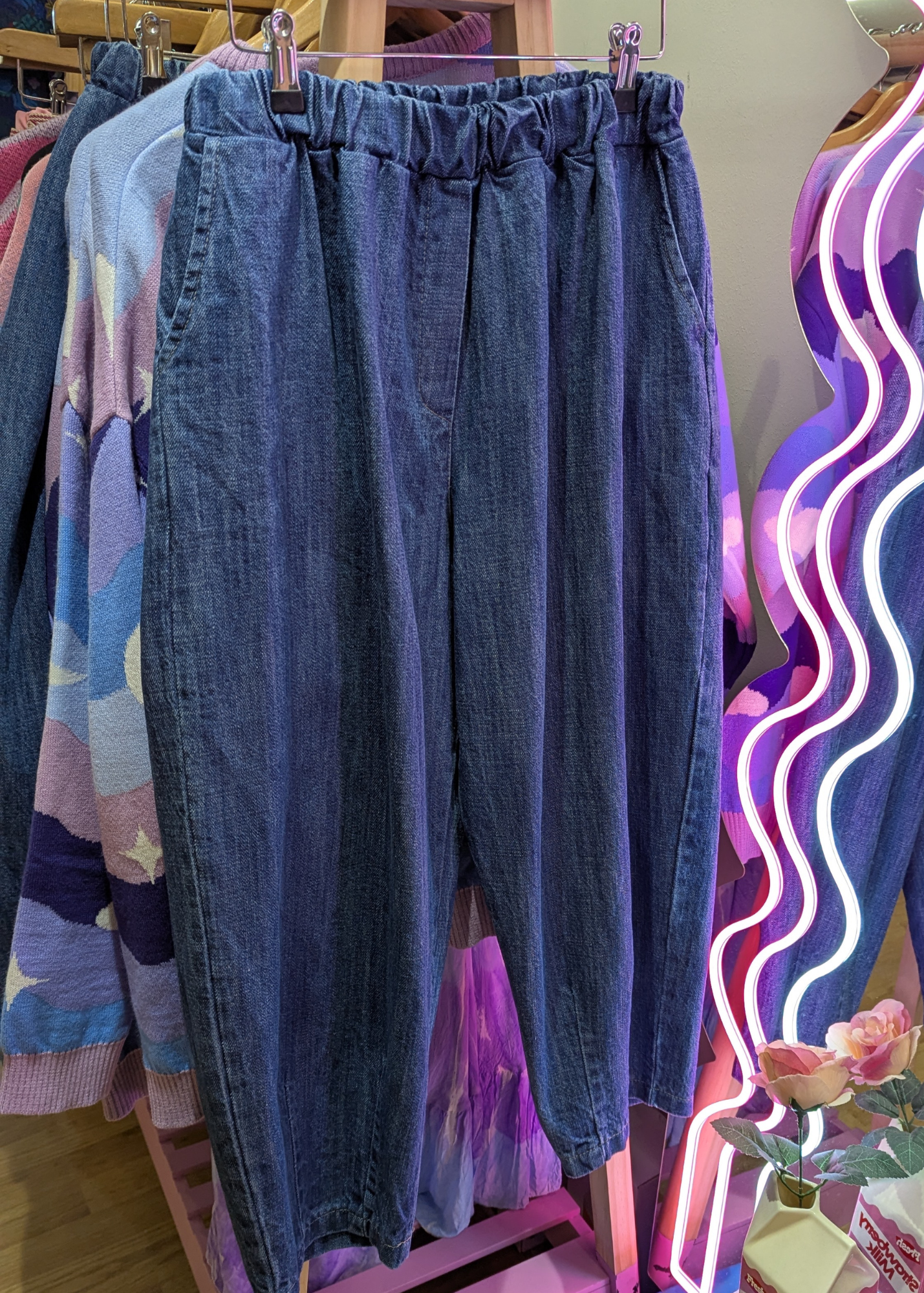 The Edit - Blue Denim Barrel Trousers
