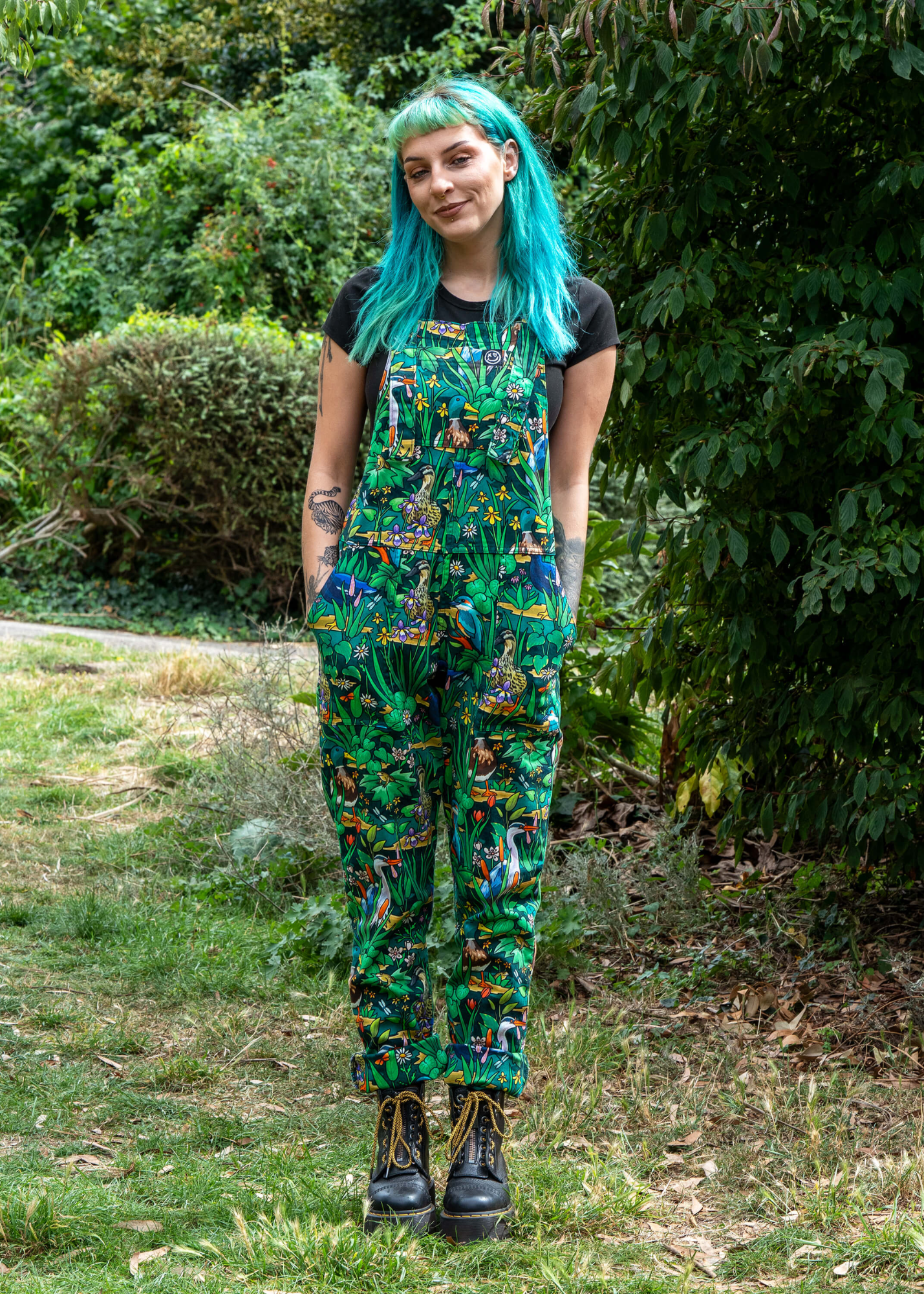 Rebel Romance - Pond Birds Stretch Dungarees
