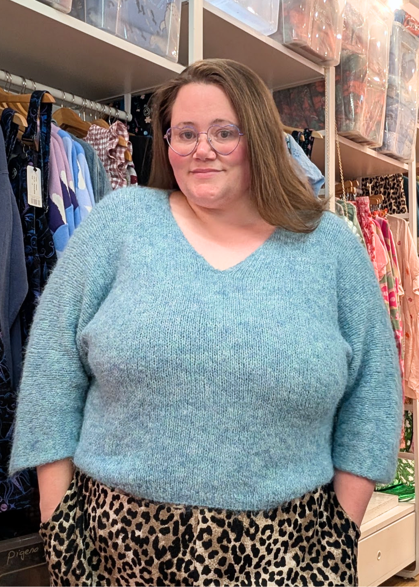 The Edit - Sea Green Oversized V-Neck Jumper