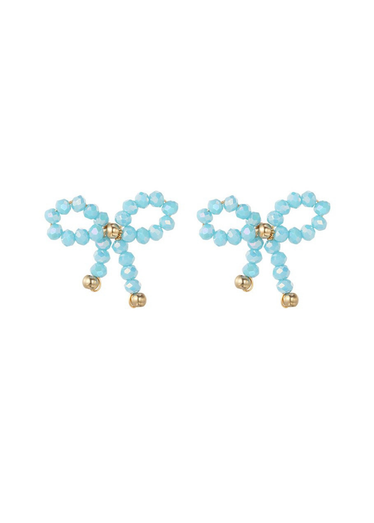 The Edit - Beaded Bow Earrings in Blue