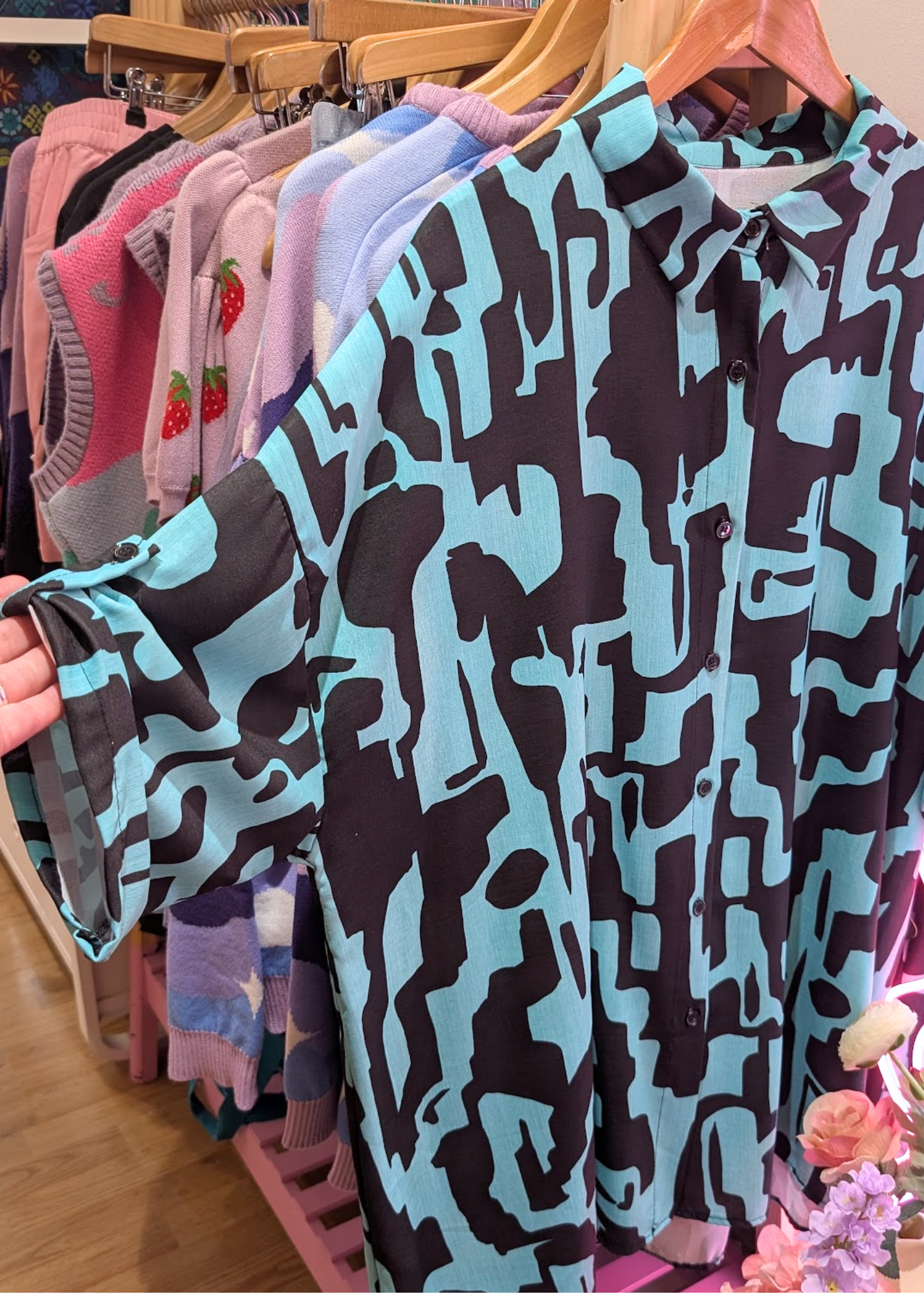 The Edit - Turquoise & Black Abstract Oversized Shirt