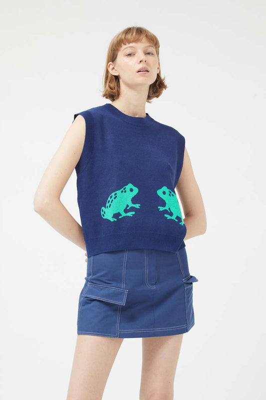 Compañia Fantastica - Blue Knitted Frog Vest