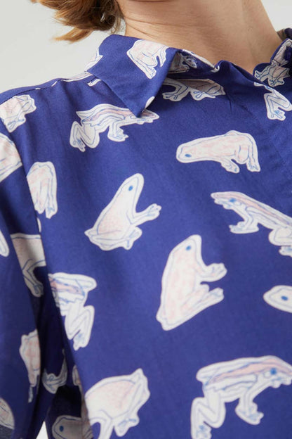 Compañia Fantastica - Blue Frog Print Button Up Shirt