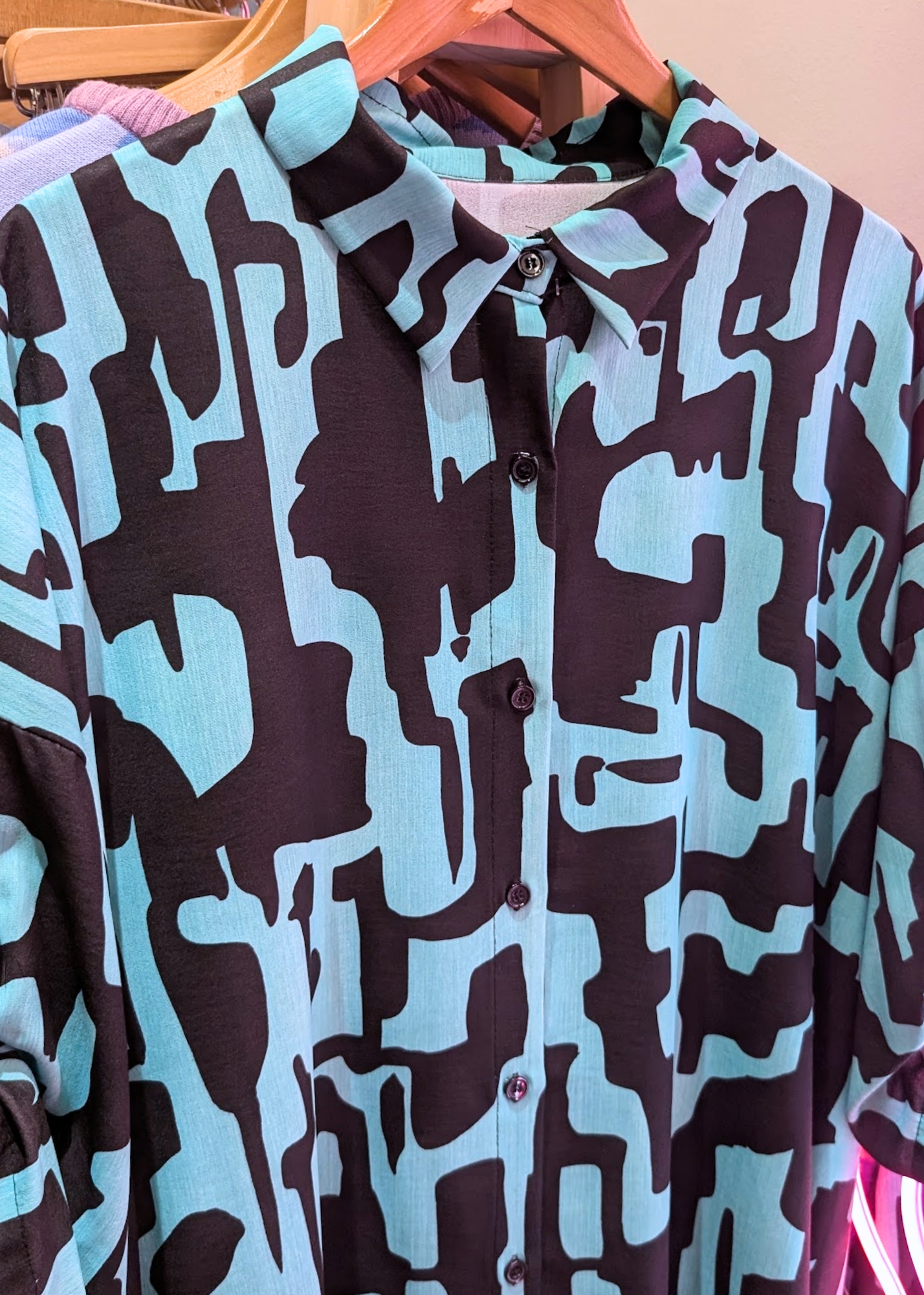 The Edit - Turquoise & Black Abstract Oversized Shirt