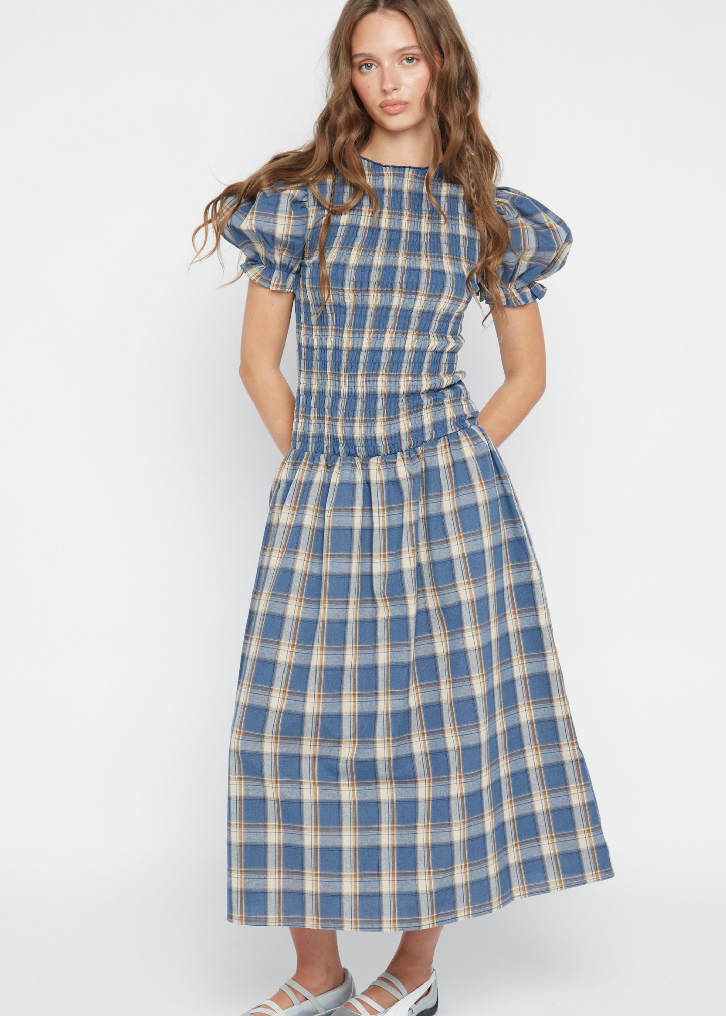 Daisy Street - Blue Check Baye Midi Dress