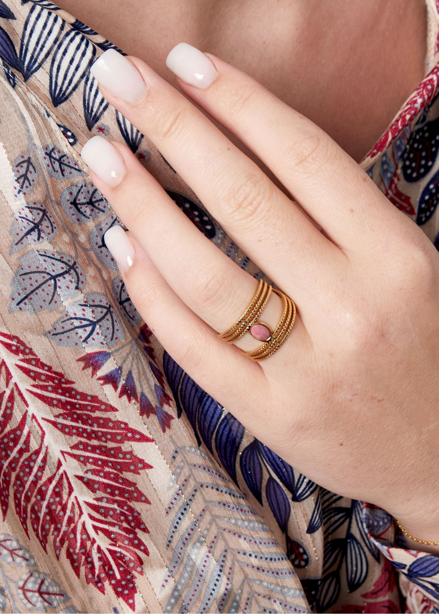 The Edit - Statement Banded Pink Stone Ring
