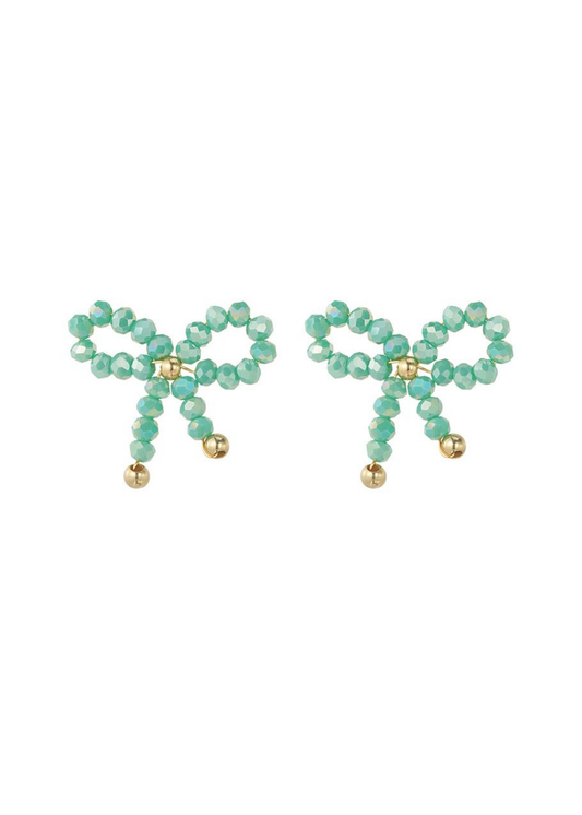 The Edit - Beaded Bow Earrings in Green