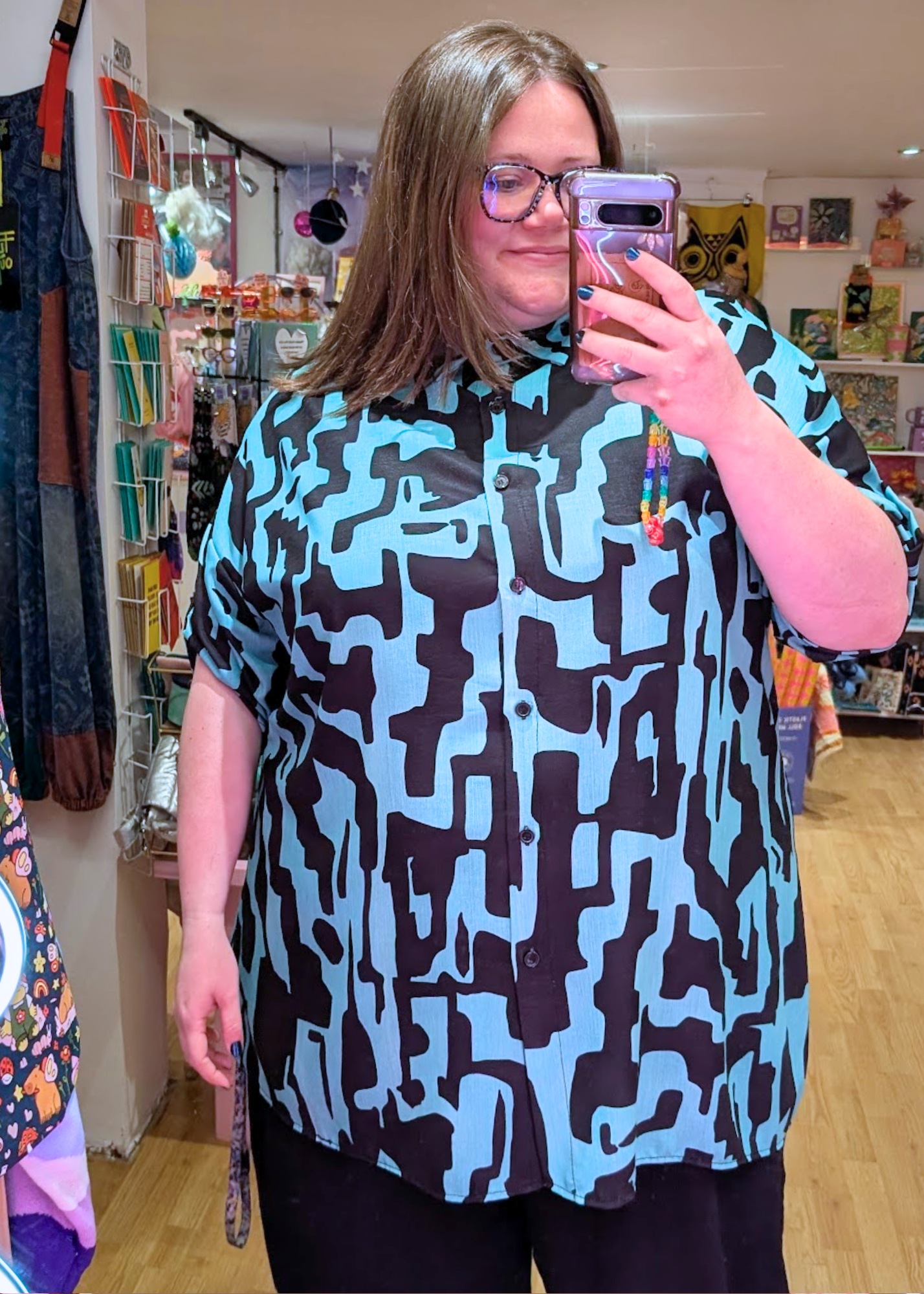 The Edit - Turquoise & Black Abstract Oversized Shirt