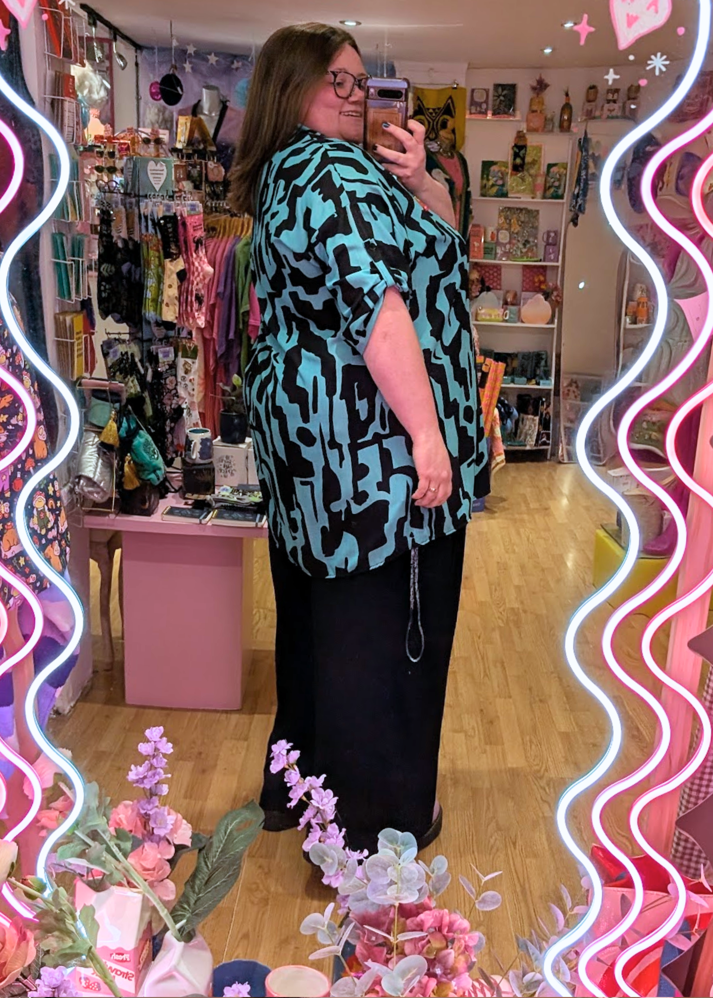 The Edit - Turquoise & Black Abstract Oversized Shirt