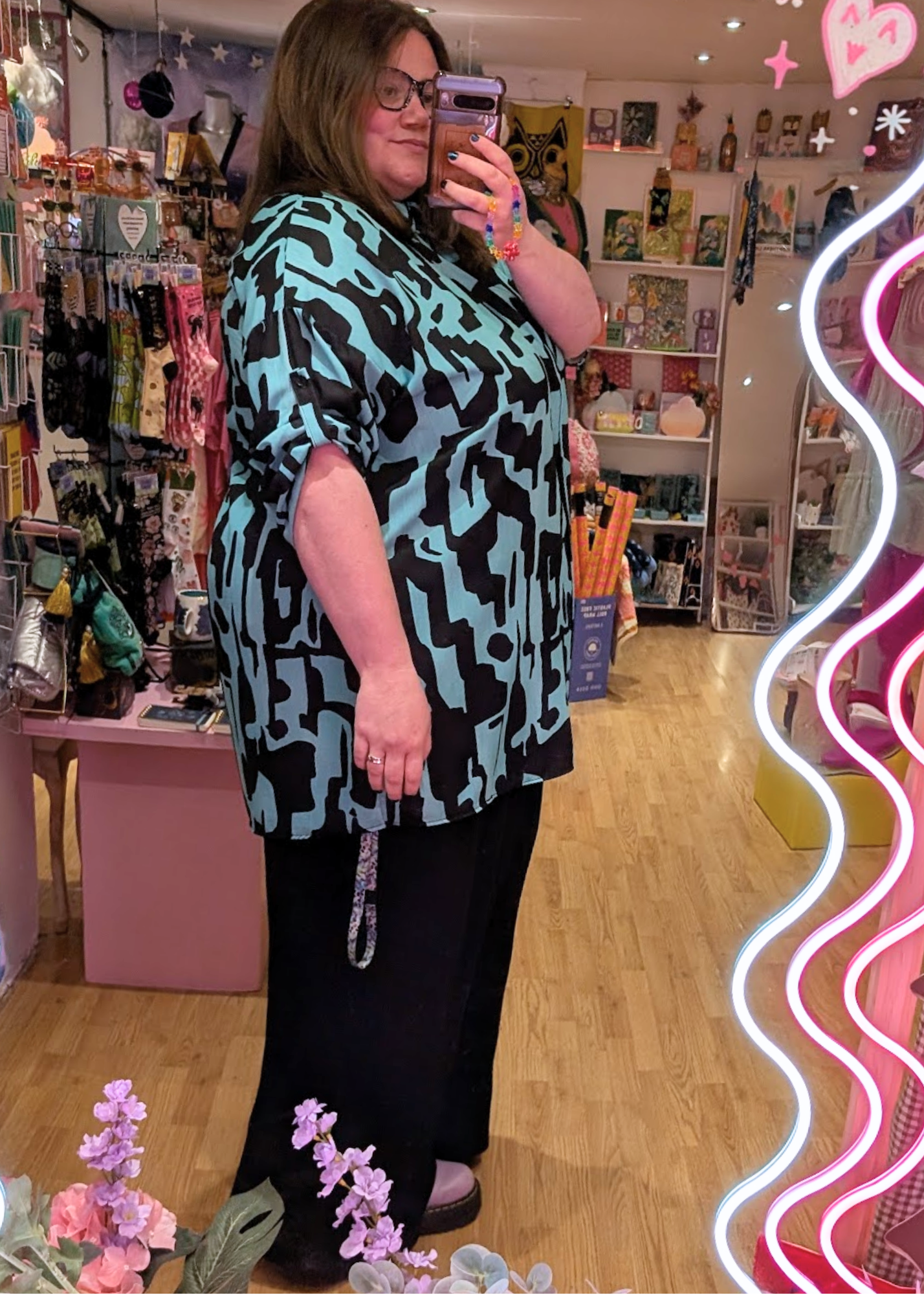 The Edit - Turquoise & Black Abstract Oversized Shirt