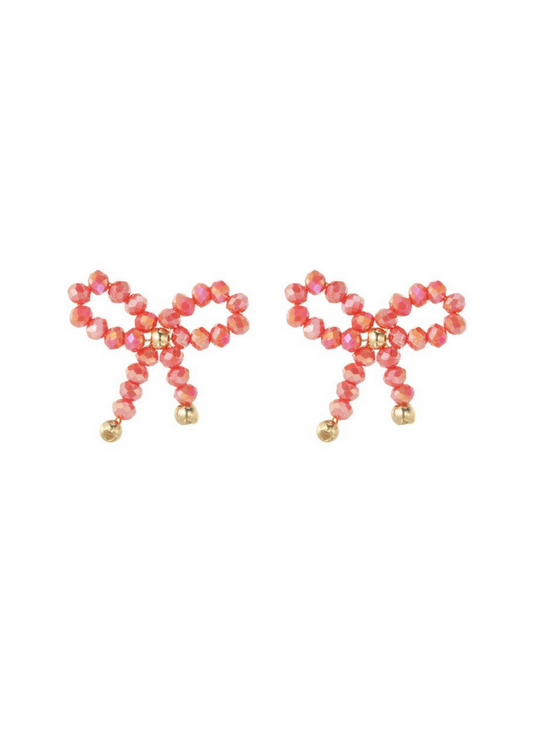 The Edit - Beaded Bow Earrings in Orange