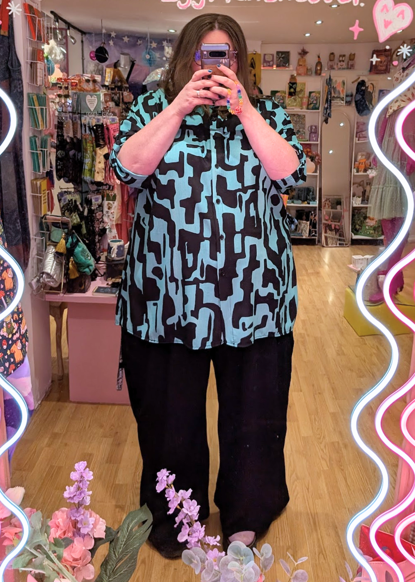 The Edit - Turquoise & Black Abstract Oversized Shirt