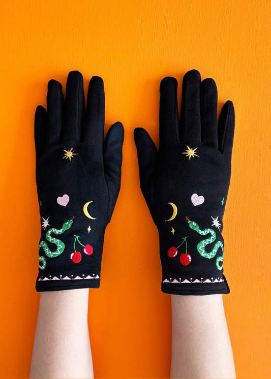 House of Disaster - Inked Embroidered Snake Gloves