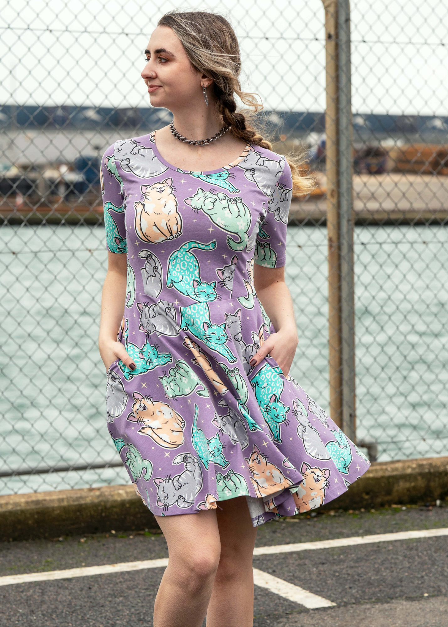 Rebel Romance x Abi Perry - Purrfect Cats Fit & Flare Skater Dress