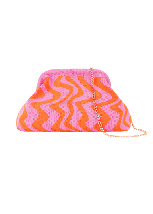 The Edit - Wavy Graphic Clutch Bag in Pink and Orange
