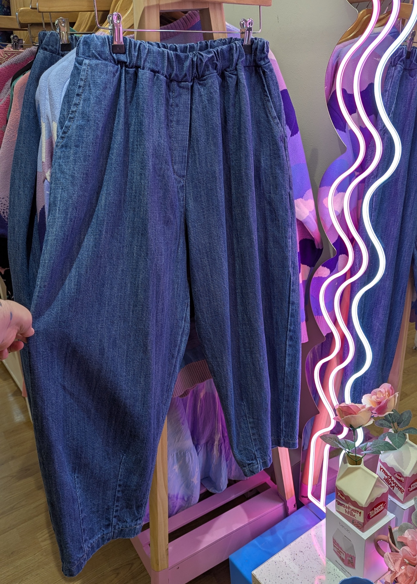The Edit - Blue Denim Barrel Trousers