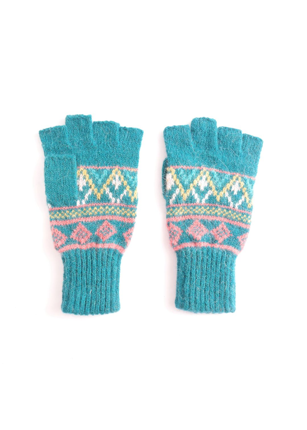 The Edit - Teal & Pink Geo Pattern Fingerless Gloves