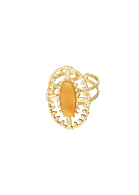 The Edit - Vintage Style Oblong Orange Stone Ring in Gold