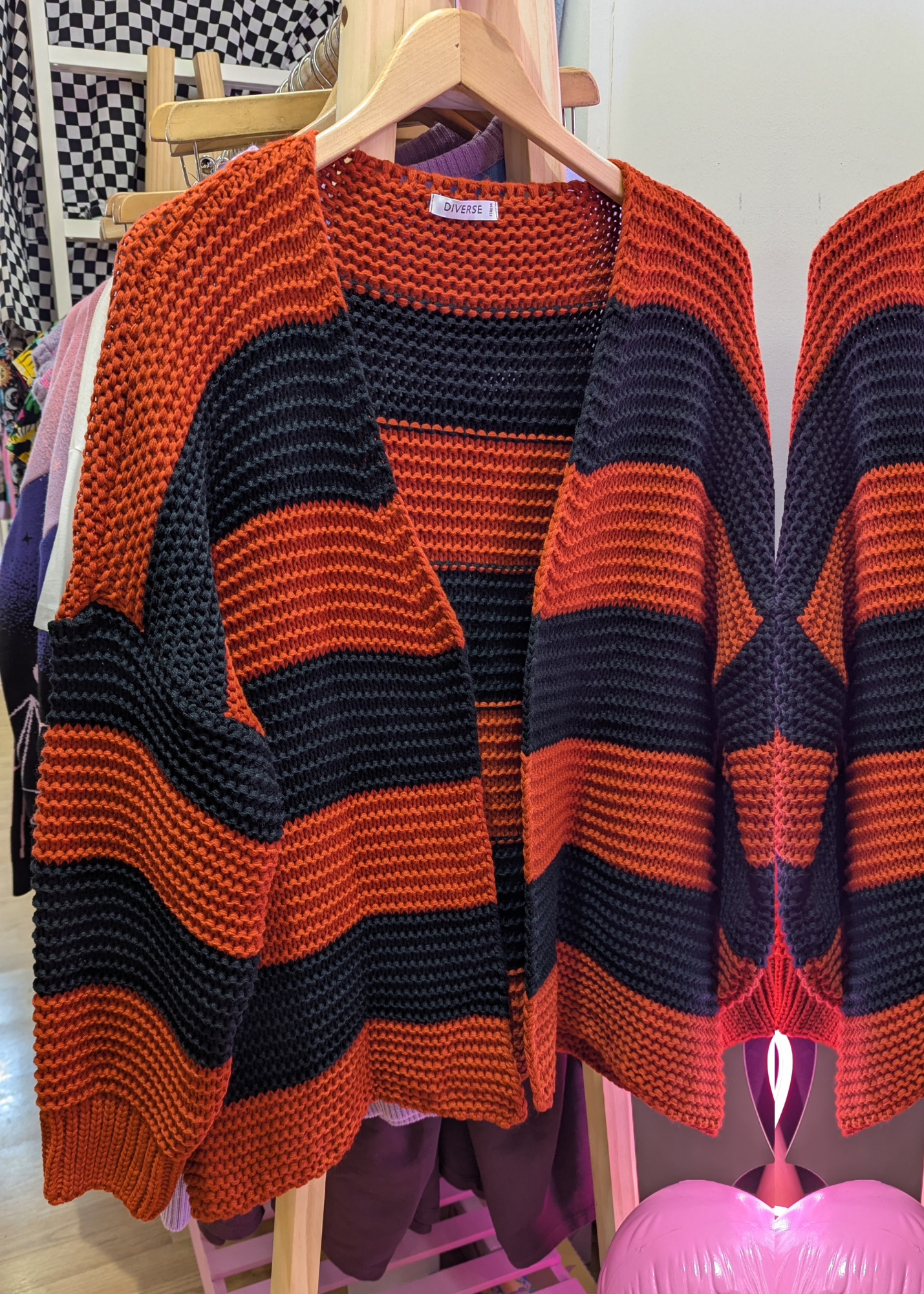 The Edit - Black & Orange Striped Knit Cardigan