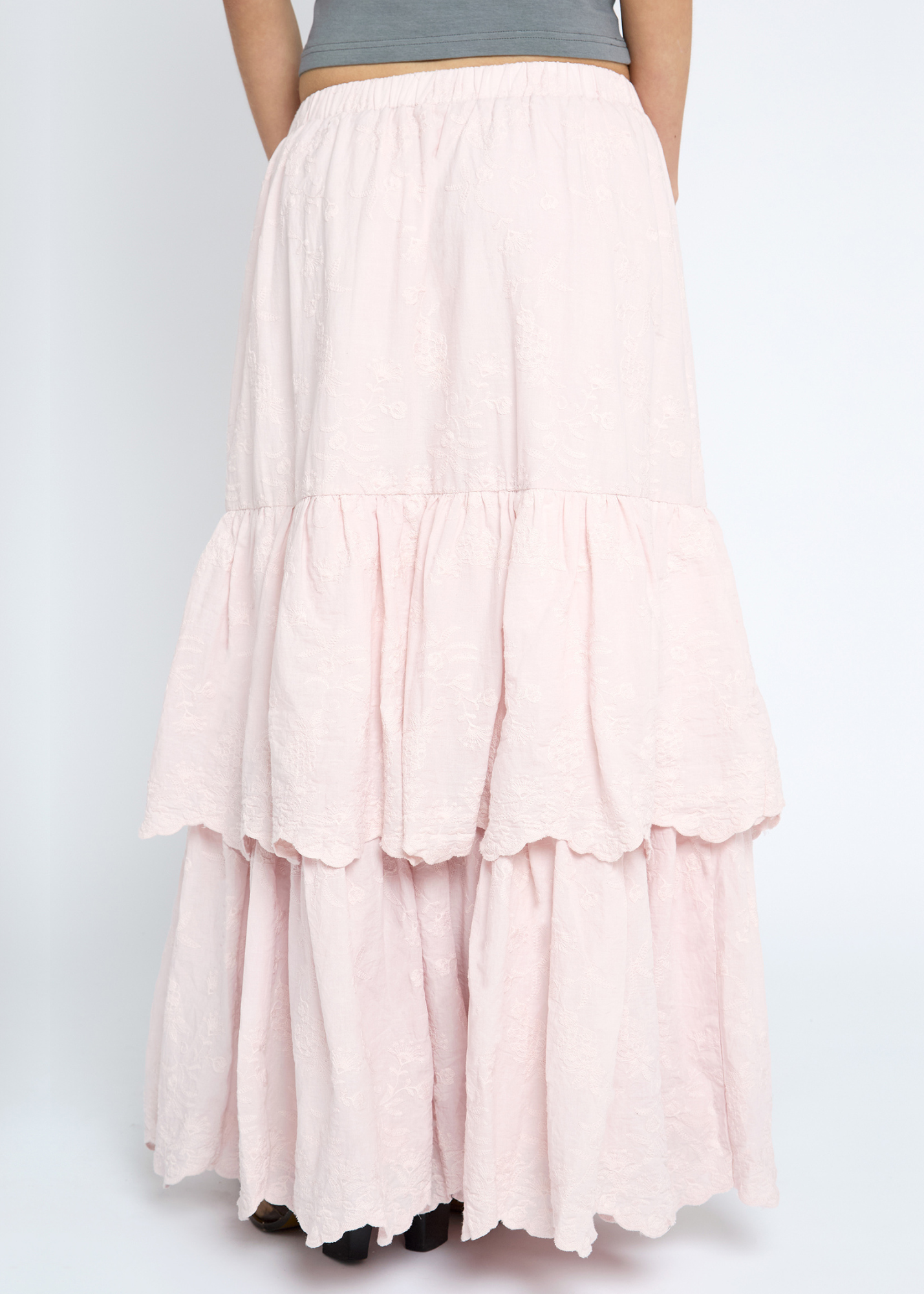 Daisy Street - Multi Tiered Pink Flower Maxi Skirt