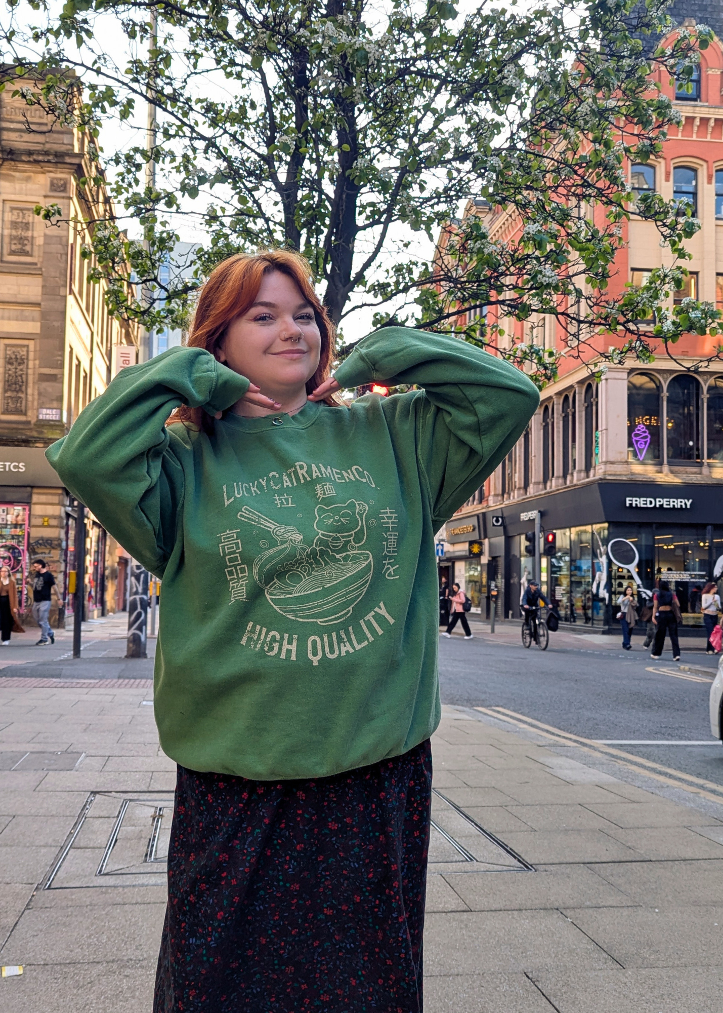 Daisy Street - Green Lucky Cat Ramen Noodles Sweater