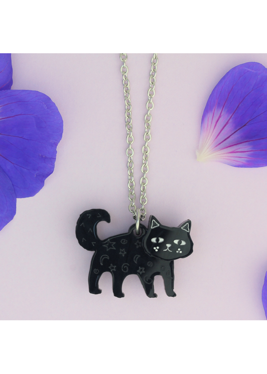 Little Moose - Black Doodle Cat Charm Necklace