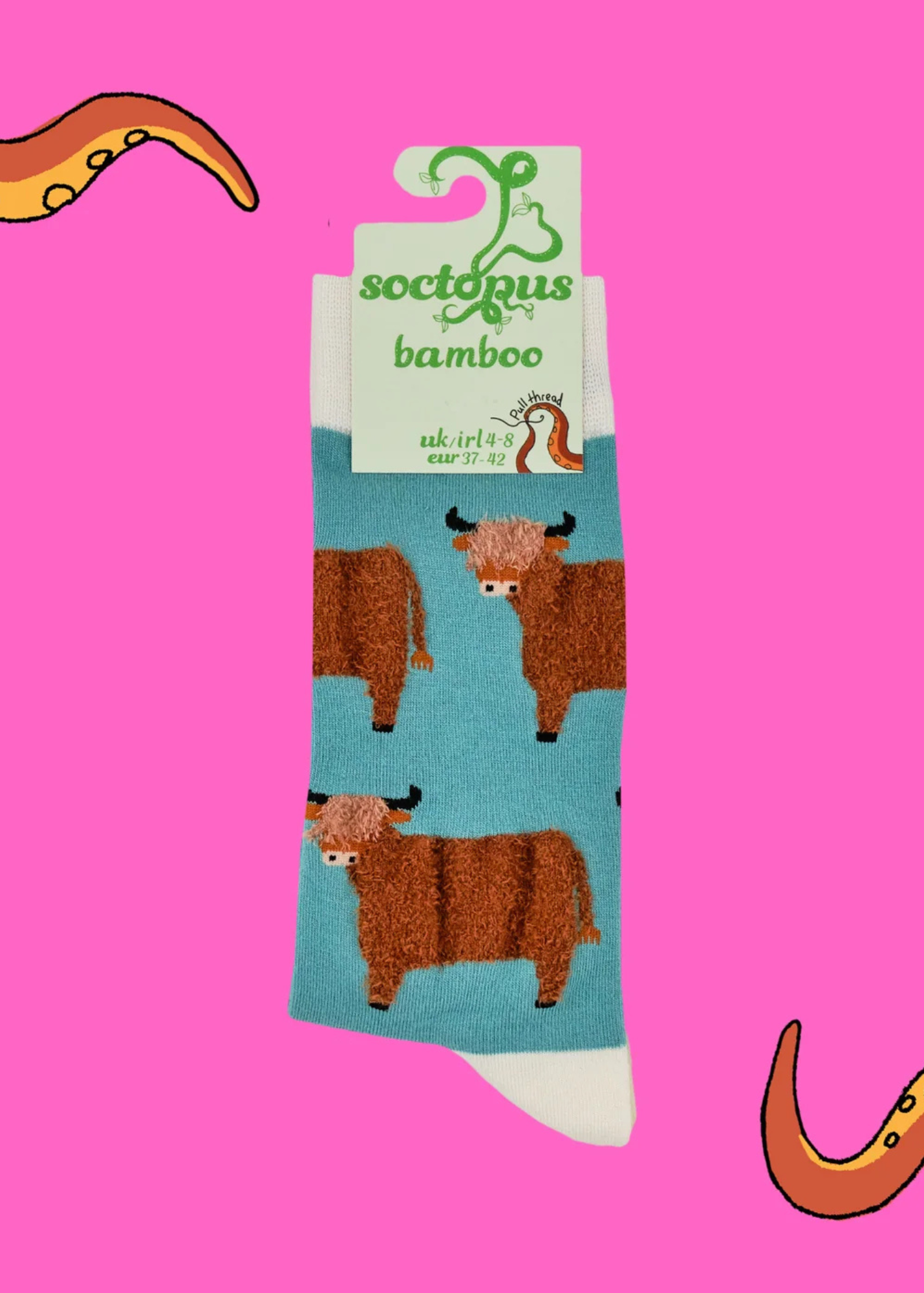 Socktopus - Turquoise Fluffy Highland Cow Socks