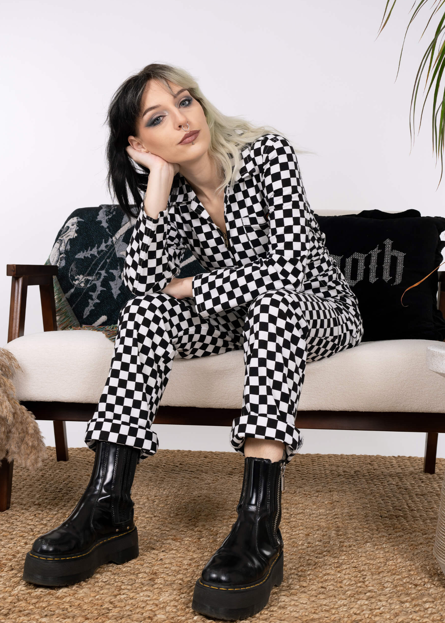 Run & Fly - Black & White Checkerboard Stretch Twill Boiler Suit
