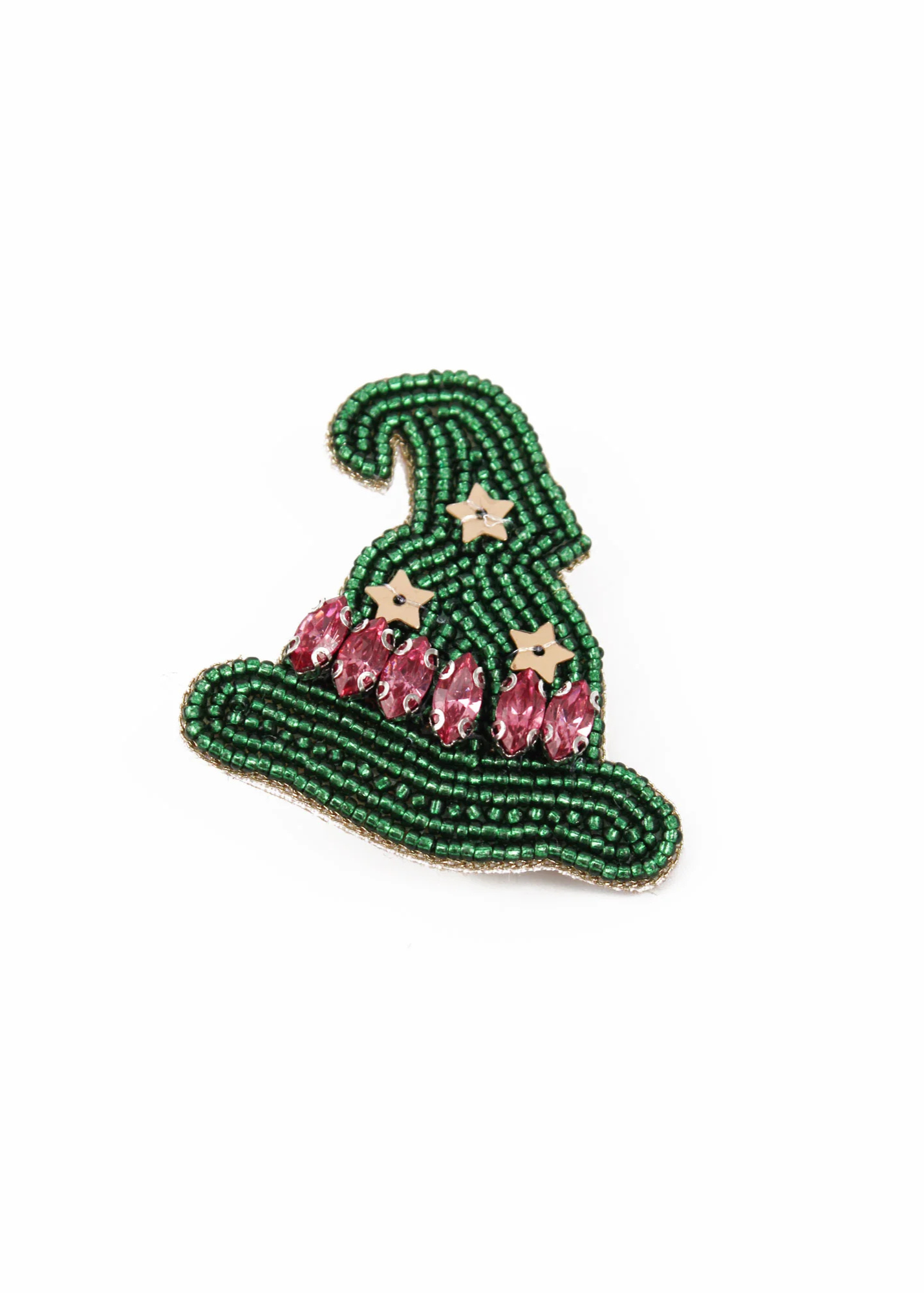 My Doris - Beaded Green and Pink Witches Hat Brooch
