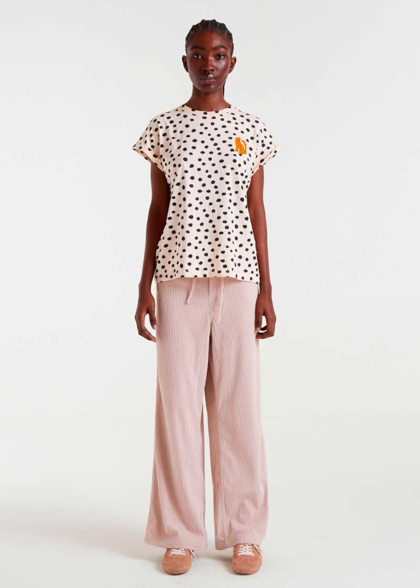 Compañia Fantastica - Cream & Black Spot Tee with Flocked Leopard
