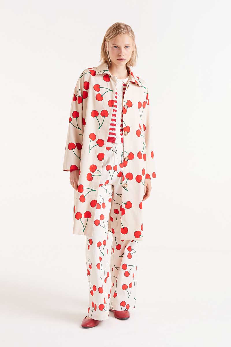 Compañia Fantastica - Cream Coat with Cherries Print