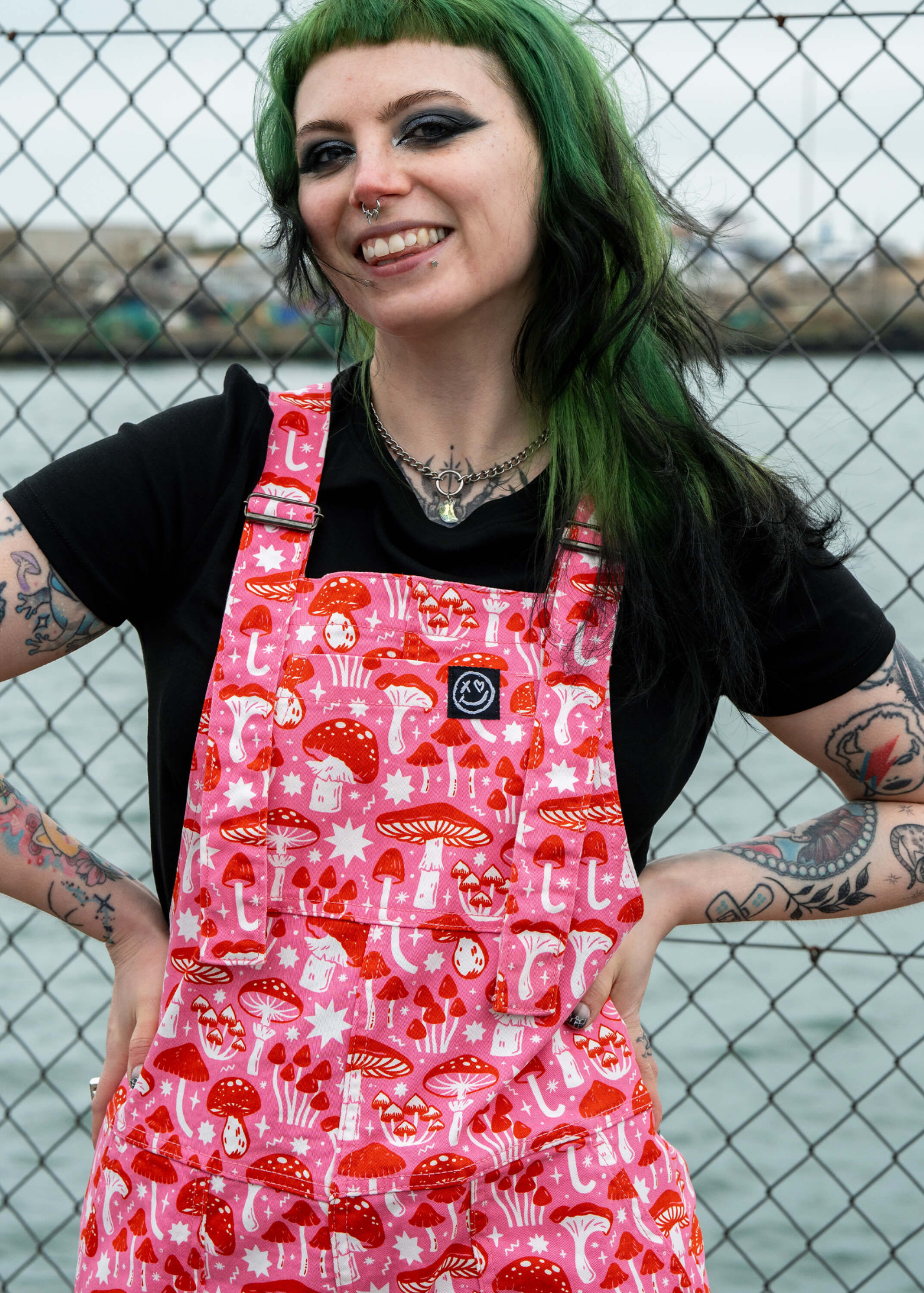 Rebel Romance x Stacey McEvoy-Caunt Mushrooms Stretch Dungarees