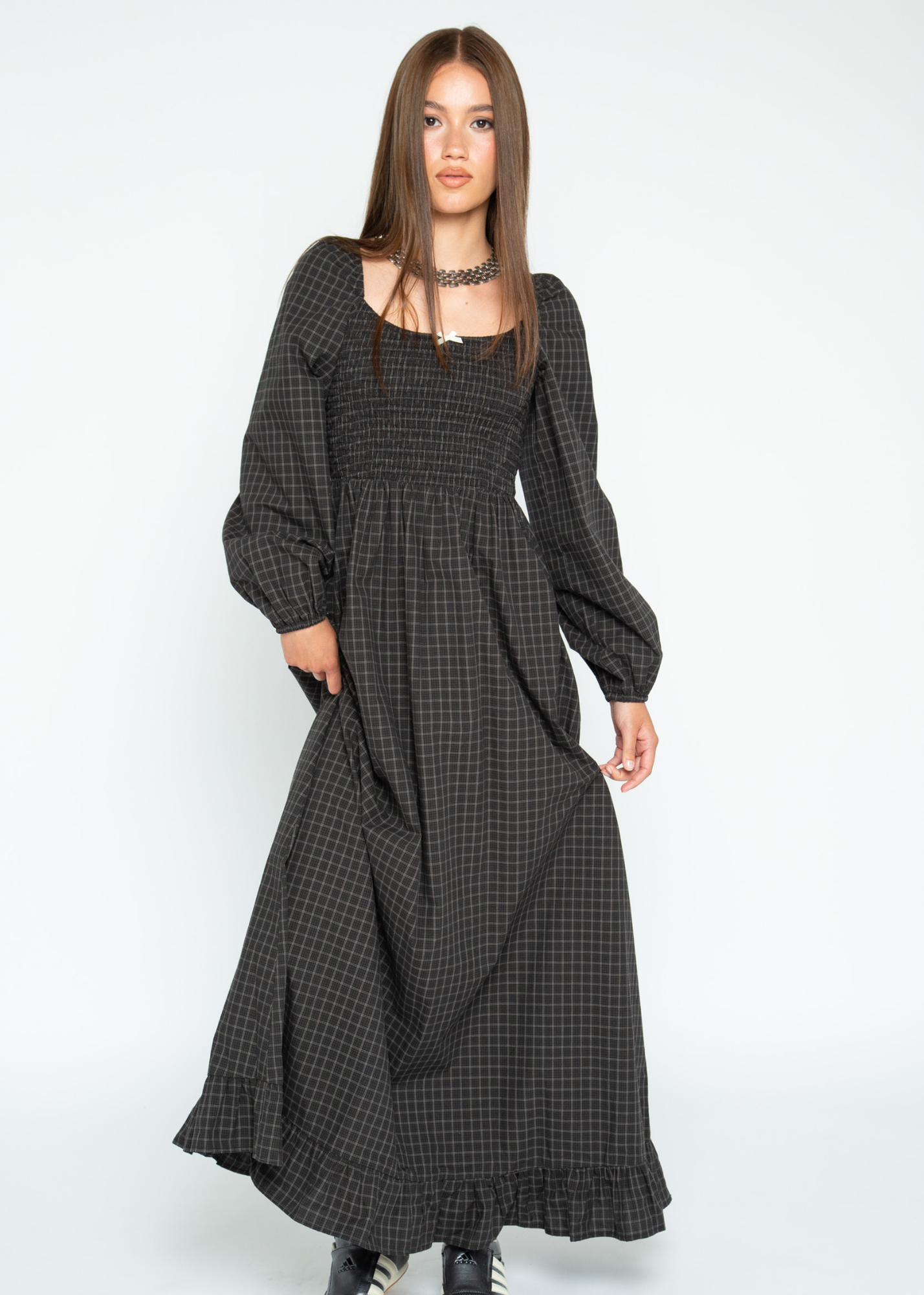 Daisy Street - Greta Black Checked Maxi Dress